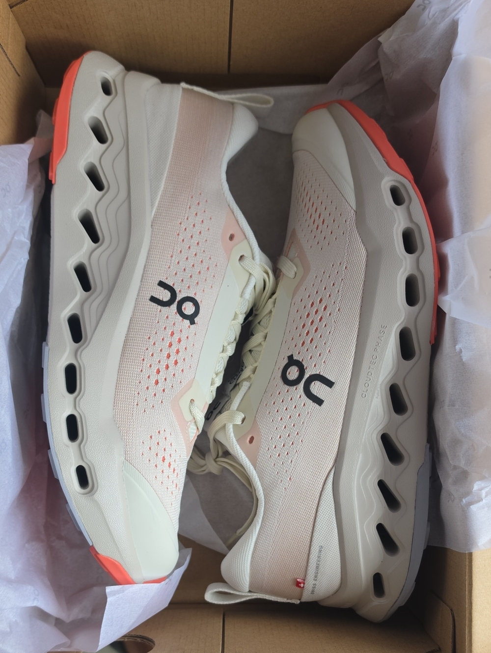 On Running Mens Cloudsurfer Trail 2 Sneakers in Glacier And Tangerine